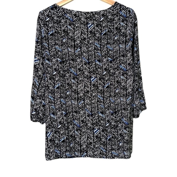 SOYA CONCEPT 100% Viscose Geometric Black/Cobalt Print Boho Blouse 3/4 Sleeve - Picture 3 of 10